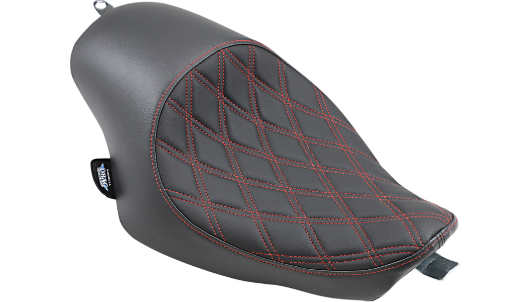 DRAG SPECIALTIES 3/4 Solo Seat - Double Diamond - Red Stitch - Sportster XL 04+  - Vinyl 0804-0746