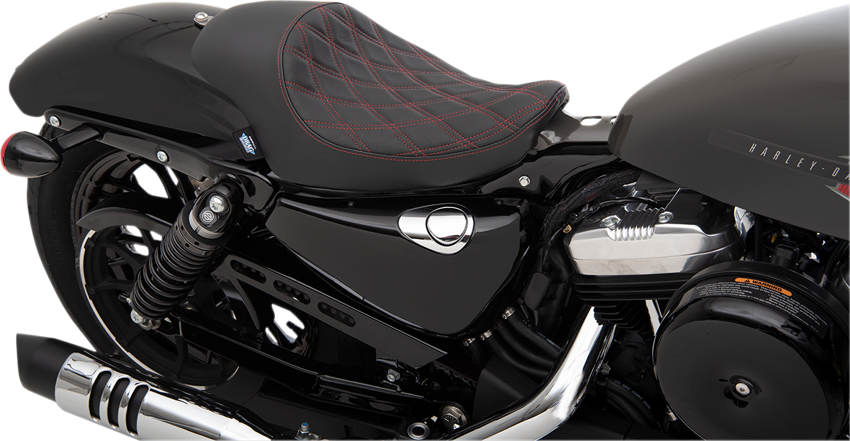 DRAG SPECIALTIES 3/4 Solo Seat - Double Diamond - Red Stitch - Sportster XL 04+  - Vinyl 0804-0746