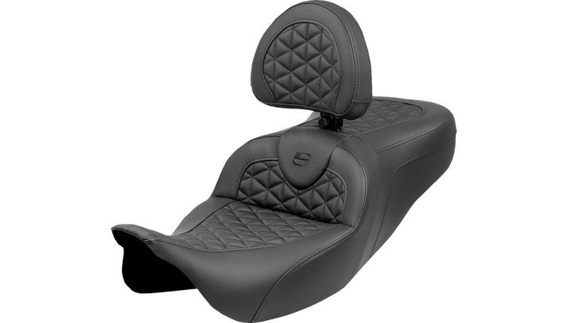 SADDLEMEN RoadSofa Tri Gripper Seat - Extended Reach - w/ Backrest - FLH/FLT '08-'23- 808-07B-211B0