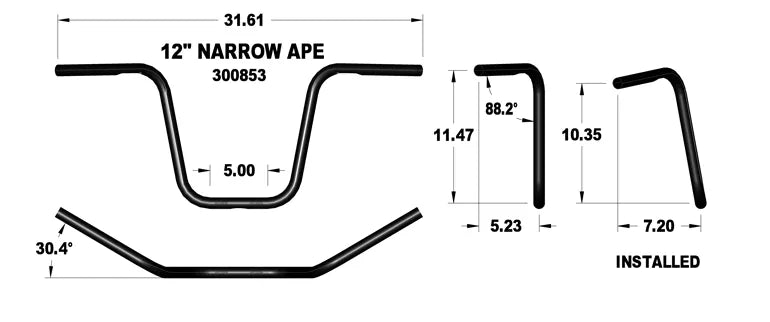 KHROME WERKS Handlebar - Narrow - 12" - Black 300853