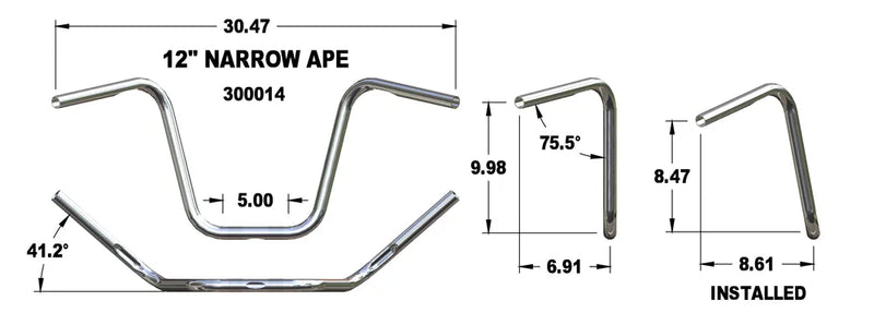 KHROME WERKS Handlebar - Narrow - 12" - Chrome - 300014