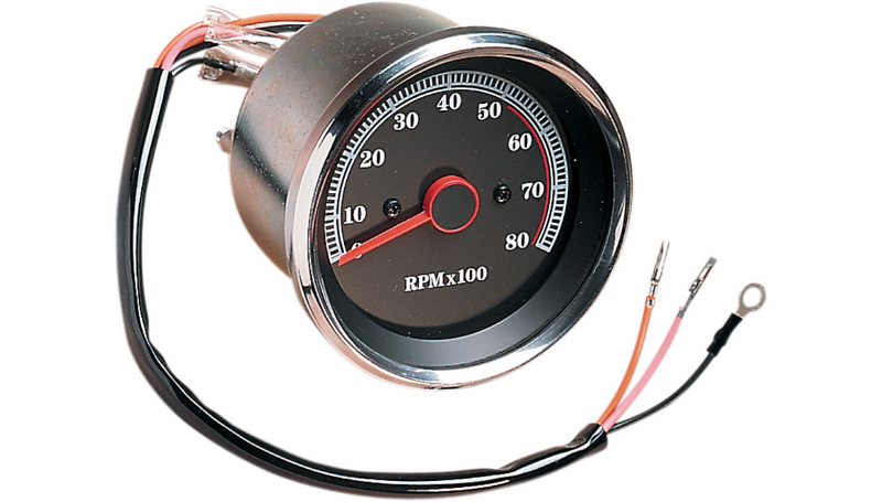 DRAG SPECIALTIES 8000 RPM Electronic Tachometer - Stainless Housing Ring - Harley-Davidson 1985-1994 - Black Face 74106 - PartsOutlet.com.au