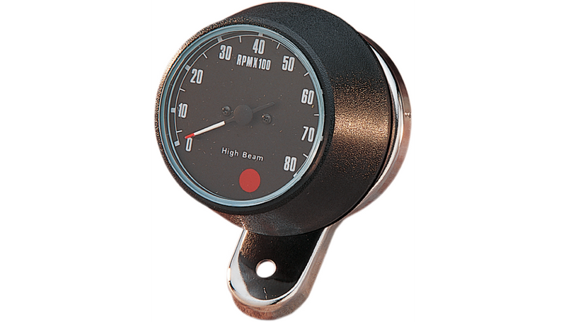 DRAG SPECIALTIES 8000 RPM Mechanical Tachometer - Chromed Bracket - Harley-Davidson 1974-1980 - Black Face 72701 - PartsOutlet.com.au