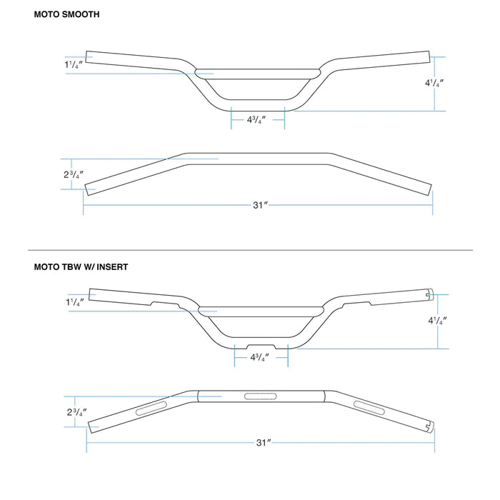 BILTWELL Handlebar - Moto - TBW - Chrome - TBW W/ INSERT - 6016-1057 - PartsOutlet.com.au
