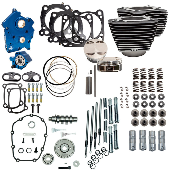 S&S CYCLE Power Package - 128 CI Water Cooled, Gear Drive, w/ Highlighted Fins and Chrome Pushrod Tubes, Wrinkle Black 2017-up M8 114" Models 310-1102A