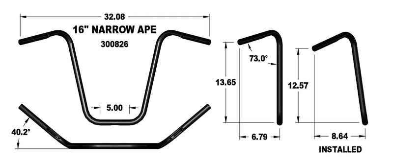 KHROME WERKS Handlebar - Narrow - 16" - Black - 300826