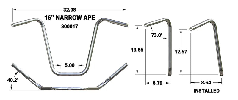 KHROME WERKS Handlebar - Narrow - 16" - Chrome - 300017
