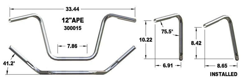 KHROME WERKS Handlebar - Springer Ape - 12" - Softail '88-'09 - 300015