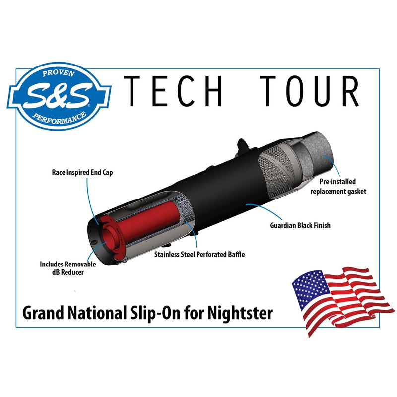 S&S CYCLE Grand National Nightster black 4.5" Slip-On muffler for '22-'25 Nightster - 550-1074