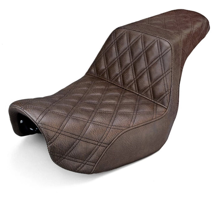 SADDLEMEN Step Up Seat - Lattice Stitched - Brown - Dyna 06-16 - 806-04-175BR - PartsOutlet.com.au