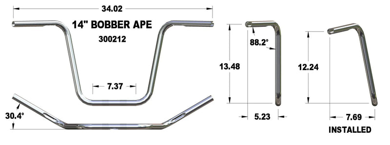 KHROME WERKS Handlebar - Ape Hanger - 14" - Chrome - Harley-Davidson '82-'22 - 300212