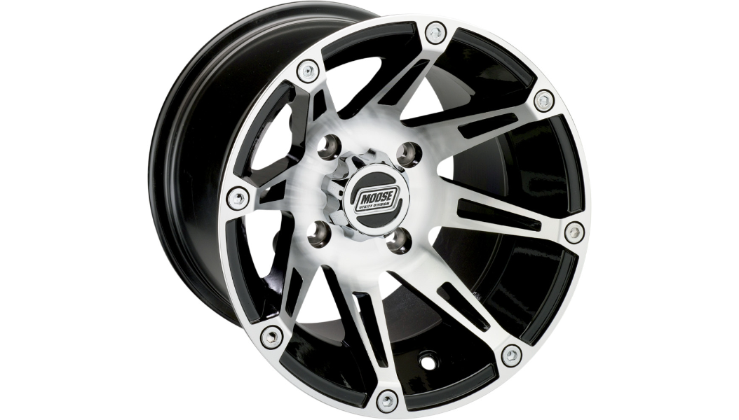 MOOSE UTILITY Wheel - 387X - Rear - Machined Black - 12x8 - 4/156 - 4+4 - Kawasaki/Polaris - 387MO128156BW4