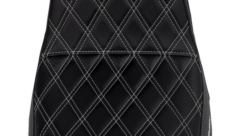 SADDLEMEN Pro Series SDC Performance Seat - Carbon Fiber/Lumbar Gripper - White Stitch - Dyna '06-'17 - SC80604WHI - PartsOutlet.com.au