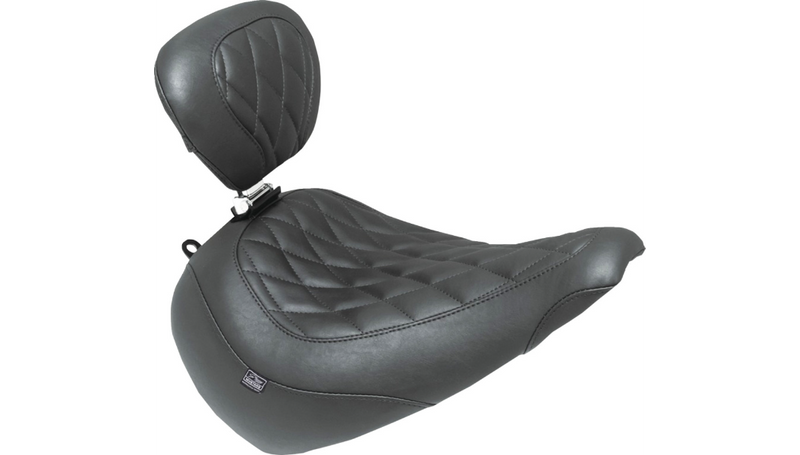 MUSTANG Wide Tripper Solo Seat - w/ Backrest - Diamond - Black Stitch - FXBR '23-'25 - 89027