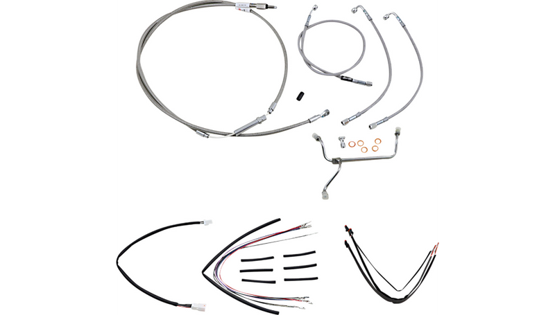BURLY BRAND Handlebar Cable/Brake Line Kit - Complete - 18" Ape Hanger Handlebars - Stainless Steel - Road King '14-'16 - B30-1154