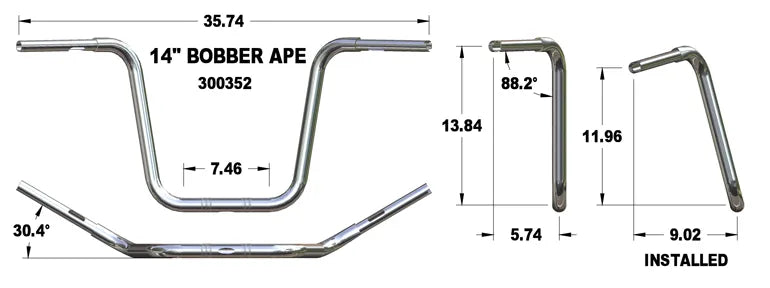 KHROME WERKS Handlebar - Ape Hanger - 14" - Chrome - Harley-Davidson '07-'18 - 300352