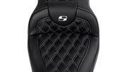 SADDLEMEN Roadsofa Seat - with Backrest - Silver Stitch - FL '08-'23 A808-07R-182SIL - PartsOutlet.com.au