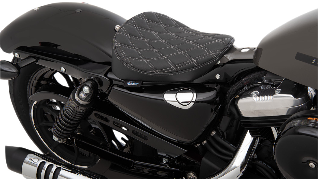 DRAG SPECIALTIES Bobber Solo Seat - Double Diamond - Silver Stitch - Sportster XL 2010+ - 0804-0740 - PartsOutlet.com.au