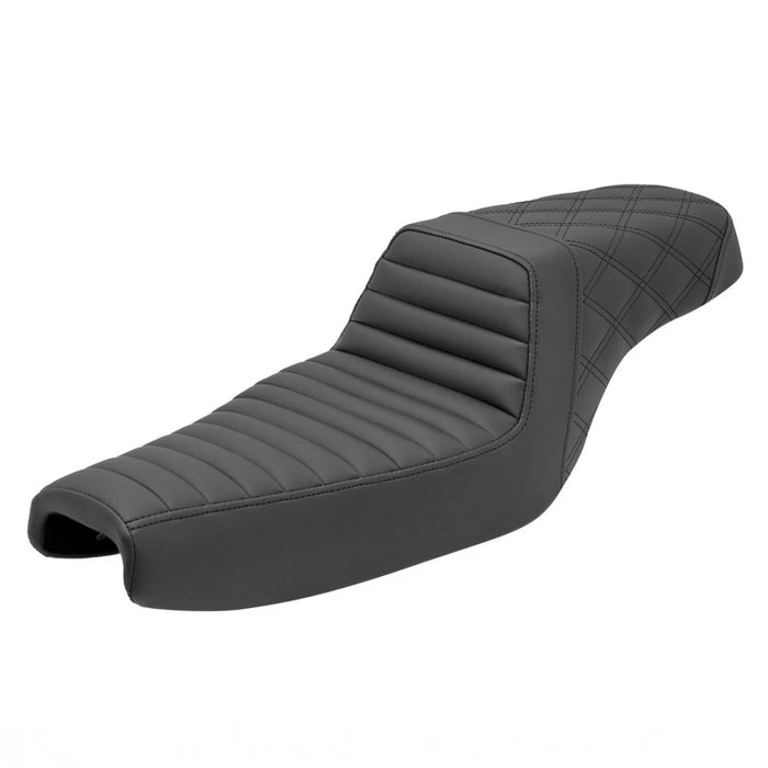 SADDLEMEN Step Up Seat - Tuck and Roll/Lattice Stitched - XL 04+ Sportster Black 807-11-176 - PartsOutlet.com.au