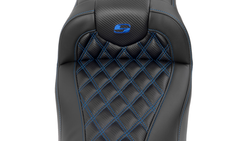 SADDLEMEN RoadSofa Seat - without Backrest - Carbon Fiber - Lattice Stitch - Blue Stitch - FLTR/FLHX '23-'24 - 823-07-20601 - PartsOutlet.com.au