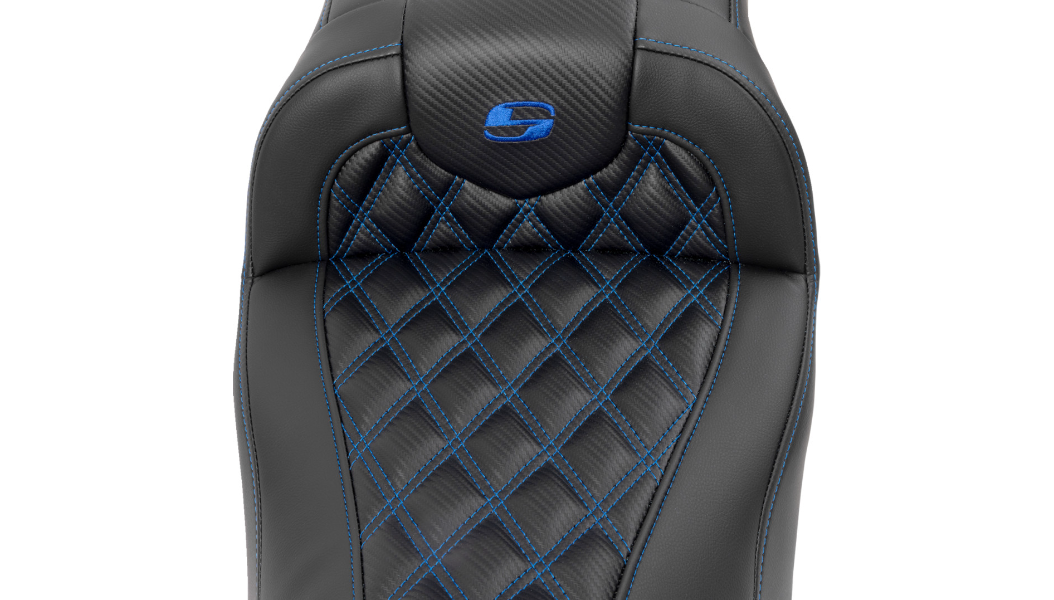 SADDLEMEN RoadSofa Seat - without Backrest - Carbon Fiber - Lattice Stitch - Blue Stitch - FLTR/FLHX '23-'24 - 823-07-20601 - PartsOutlet.com.au