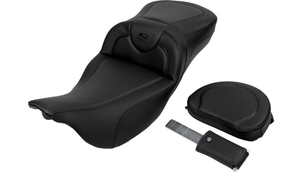 SADDLEMEN Roadsofa Extended Reach Seat - Carbon Fiber - Black Stitch - Backrest - FL '08-'23 A808-07R-186BLK - PartsOutlet.com.au