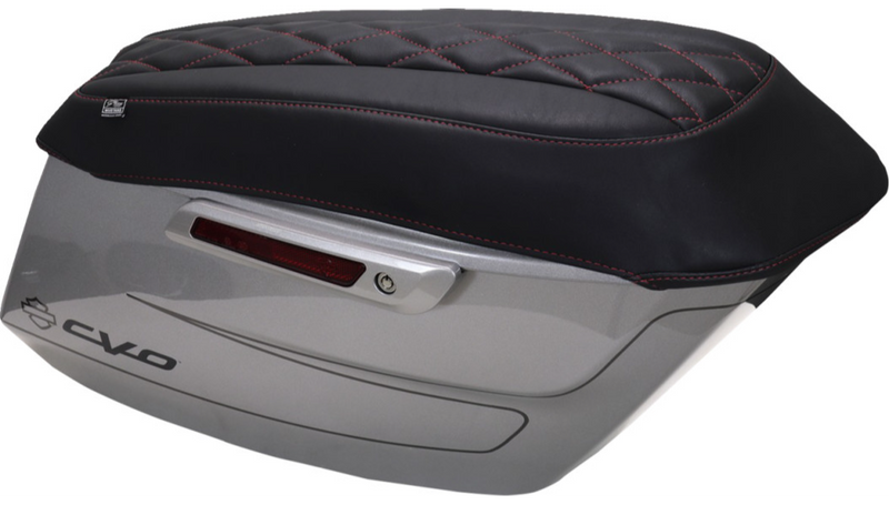 MUSTANG Deluxe Diamond Saddlebag Lid Cover - Black w/ Dark Cherry Stitch - FLH/FLT '23-'25 - 88470DC