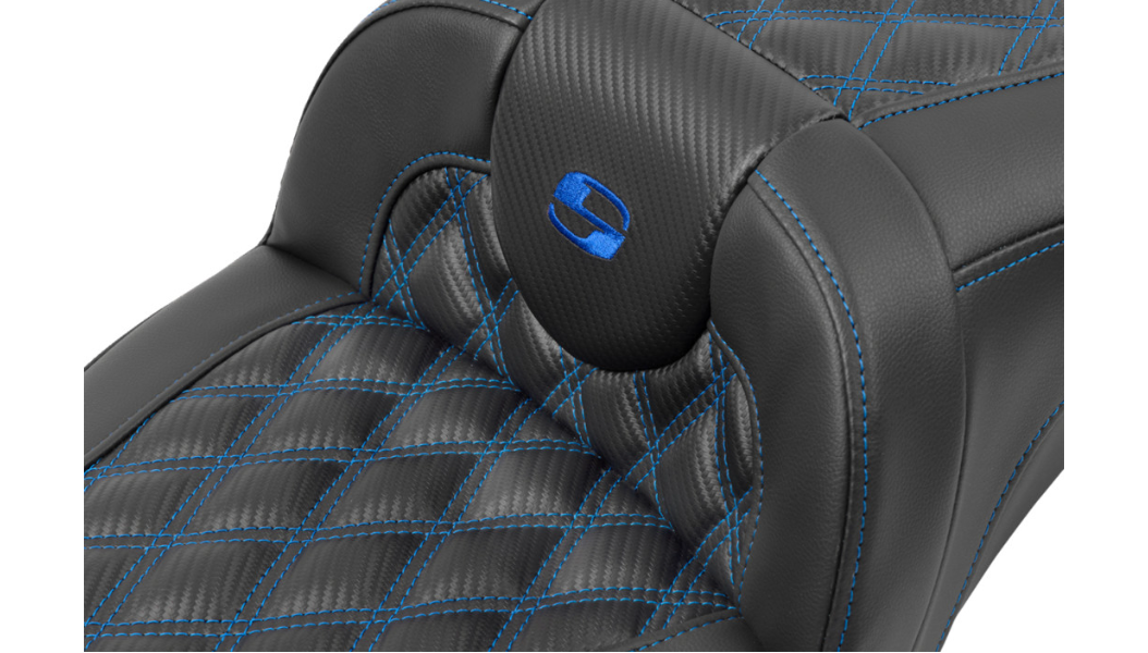 SADDLEMEN Roadsofa Extended Reach Seat - without Backrest - Lattice Stitch - Blue Stitch - FLTR/FLHX '23-'24 - 823-07-20701