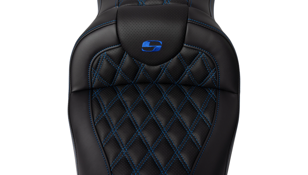 SADDLEMEN Roadsofa Seat - with Backrest - Blue Stitch - FL '08-'23 A808-07R-182BLU - PartsOutlet.com.au