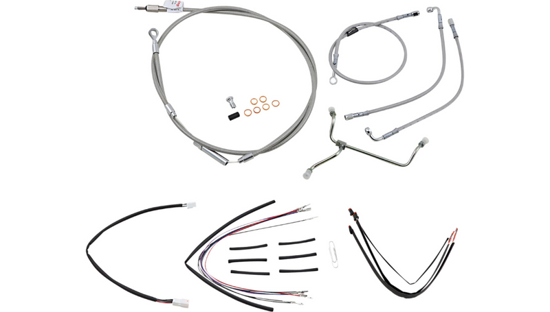 BURLY BRAND Handlebar Cable/Brake Line Kit - Complete - 14" Ape Hanger Handlebars - Stainless Steel - Road King '14-'16 - B30-1152