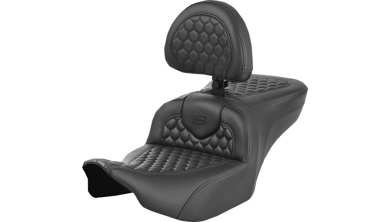SADDLEMEN Heated RoadSofa Seat - Honeycomb Stitch - w/ Backrest - FLH/FLT '23-'25 - 823-07-189C0
