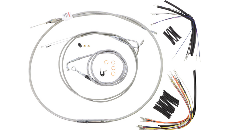 BURLY BRAND Handlebar Cable/Brake Line Kit - Complete - 14" Ape Hanger Handlebars - Stainless Steel - Softail '00-'06 - B30-1049