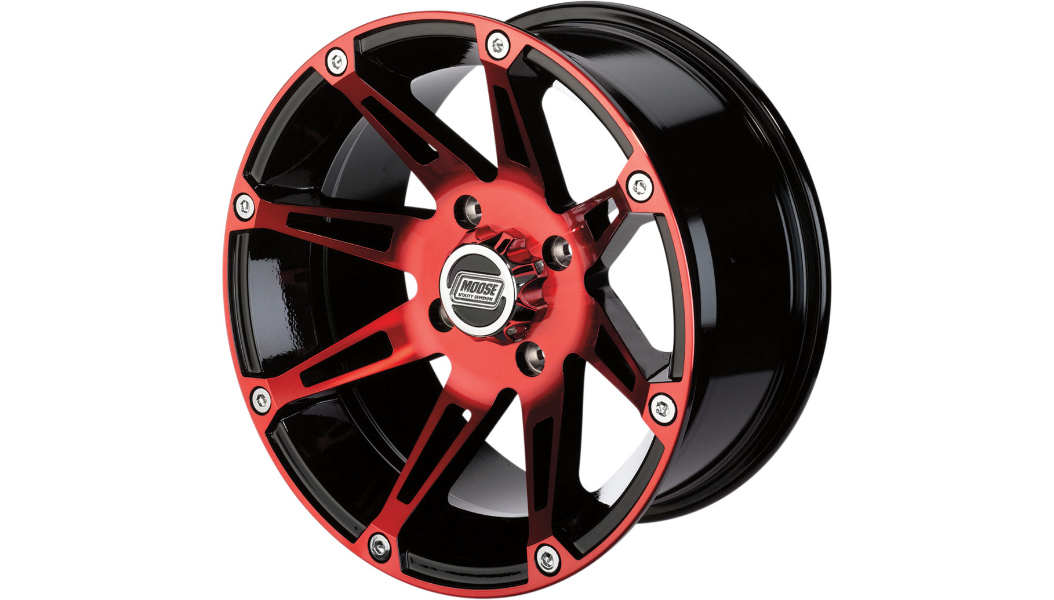 MOOSE UTILITY Wheel - 387X - Front - Anodized Red/Black - 12x7 - 4/136 - 4+3 - 387MO127136BWR4