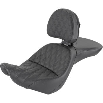 SADDLEMEN Explorer Seat Lattice Stitched - W/Backrest - Softail '06-'17 - 806-12-030LS