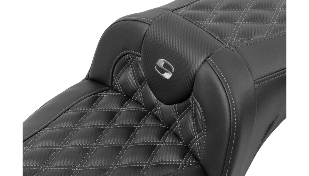 SADDLEMEN Roadsofa Extended Reach Seat - without Backrest - Lattice Stitch - Dark Gray Stitch - FL/FX '23-'24 - 823-07-20702