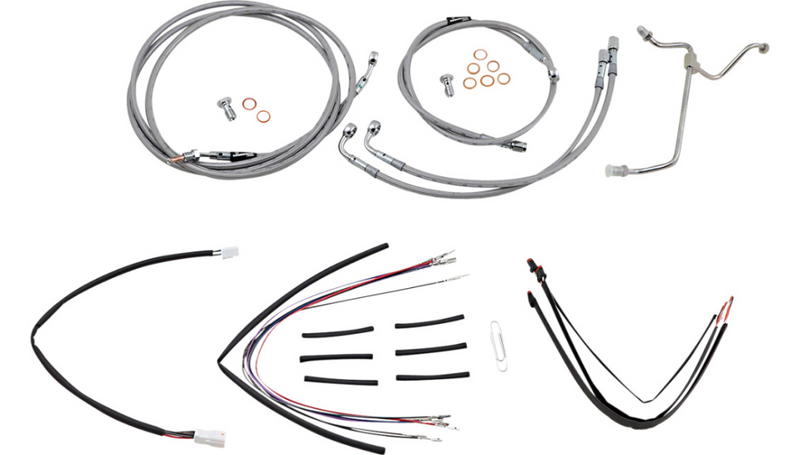 BURLY BRAND Handlebar Cable/Brake Line Kit - Complete - 18" Ape Hanger Handlebars - Stainless Steel - Road Glide '15-'16 - B30-1157