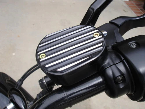 JOKER MACHINE Master Cylinder Cover - Brake - Front - Finned - BLACK / SILVER - '06-'22 XL - 10-380B - PartsOutlet.com.au