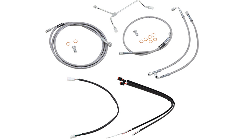 BURLY BRAND Handlebar Cable/Brake Line Kit - Complete - 14" Ape Hanger Handlebars - Stainless Steel - Harley-Davidson '17-'19 - B30-1164