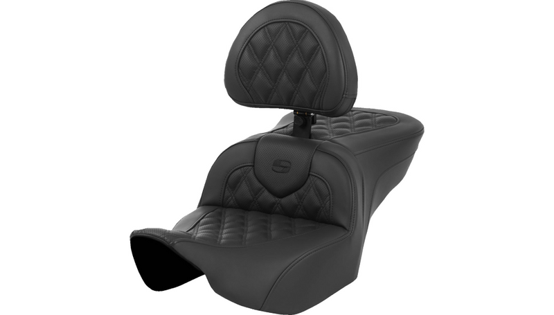 SADDLEMEN Heated Roadsofa Seat - Lattice Stitch - w/ Backrest - FLT/FLH '23-'25 - 823-07-182C0