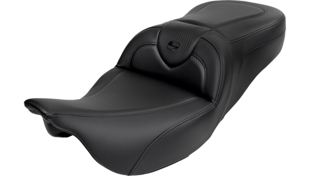 SADDLEMEN Roadsofa Seat - with Backrest - Carbon Fiber - Black Stitch - FL '08-'19 A808-07R-185BLK - PartsOutlet.com.au