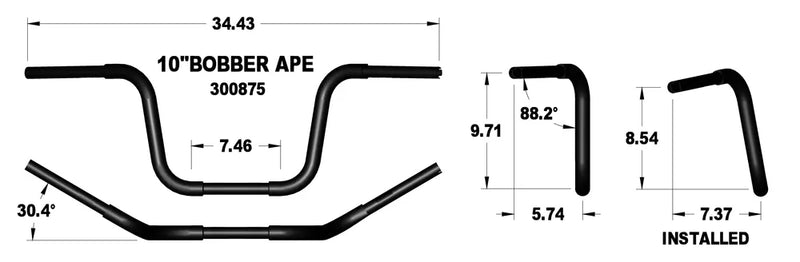 KHROME WERKS Handlebar - Ape Hanger - Bobber - 10" - Black - Harley-Davidson '84-'22 - 300875