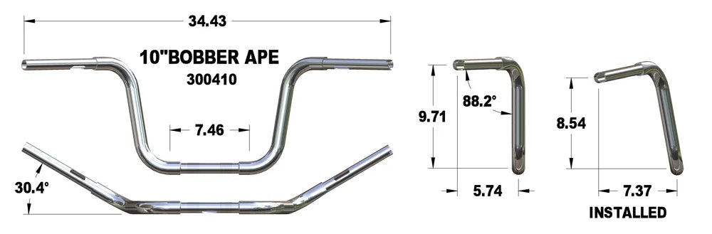 KHROME WERKS Handlebar - Ape Hanger - Bobber - 10" - Chrome 300410