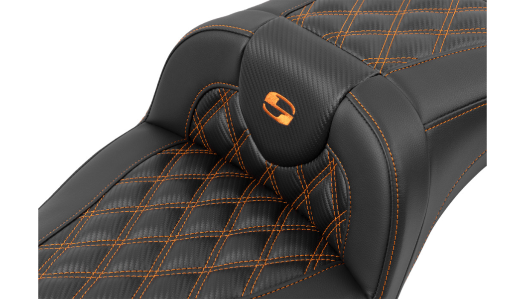 SADDLEMEN Roadsofa Extended Reach Seat - without Backrest - Lattice Stitch - Orange Stitch - FL/FX '23-'24 - 823-07-20703