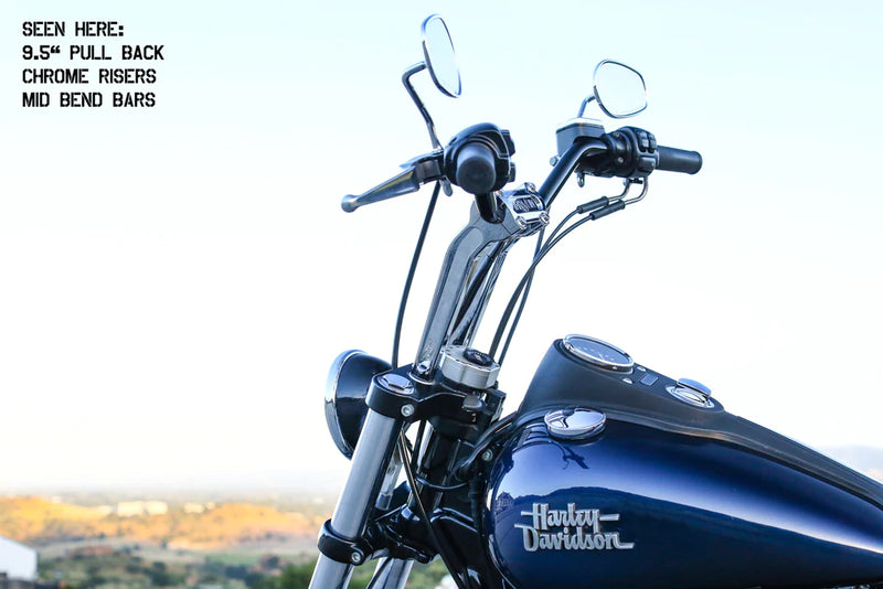 THRASHIN SUPPLY Risers - Pull Back - 9.5" - Black - Harley-Davidson '73-'25 - TSC-9525-1