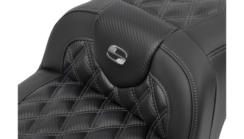 SADDLEMEN RoadSofa Seat - without Backrest - Carbon Fiber - Lattice Stitch - Gray Stitch - FLTR/FLHX '23-'24 - 823-07-20602 - PartsOutlet.com.au