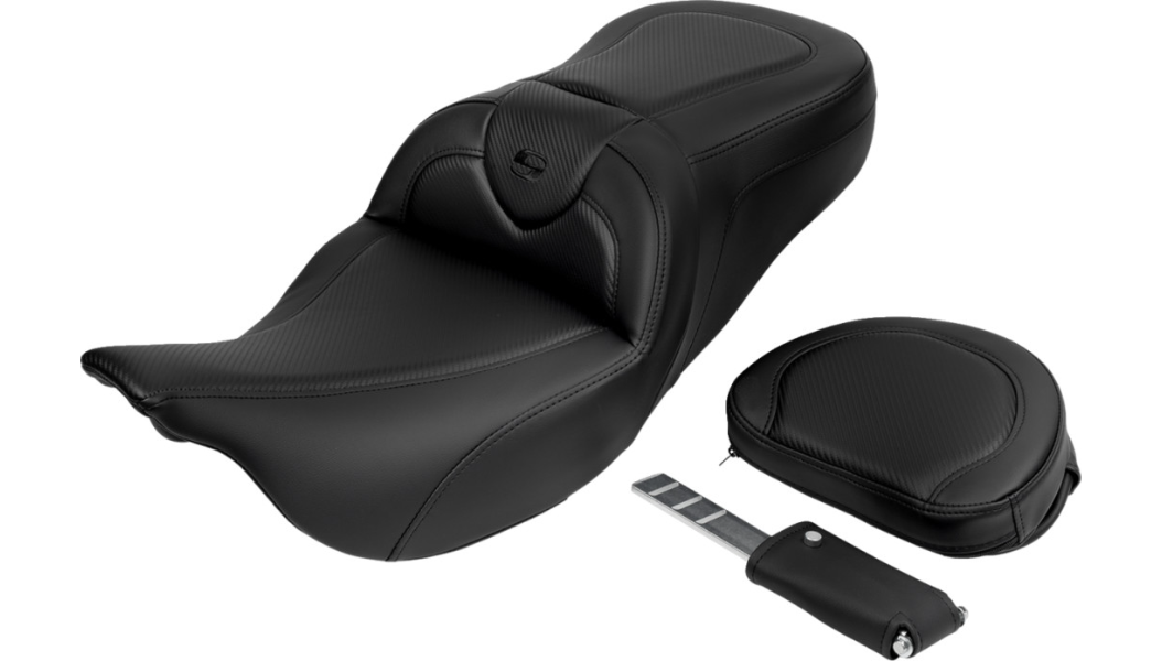 SADDLEMEN Roadsofa Seat - with Backrest - Carbon Fiber - Black Stitch - FL '08-'19 A808-07R-185BLK - PartsOutlet.com.au