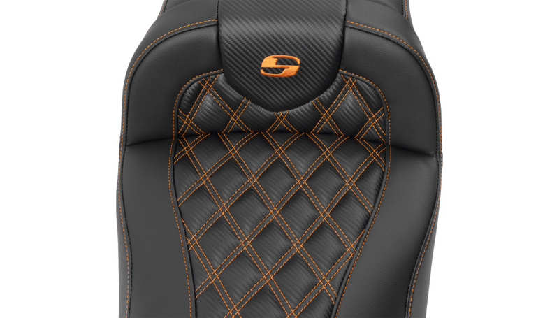 SADDLEMEN Roadsofa Extended Reach Seat - without Backrest - Lattice Stitch - Orange Stitch - FL '23-'25 - 823-07-20703