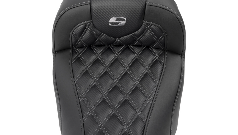 SADDLEMEN RoadSofa Seat - without Backrest - Carbon Fiber - Lattice Stitch - Gray Stitch - FLTR/FLHX '23-'24 - 823-07-20602 - PartsOutlet.com.au