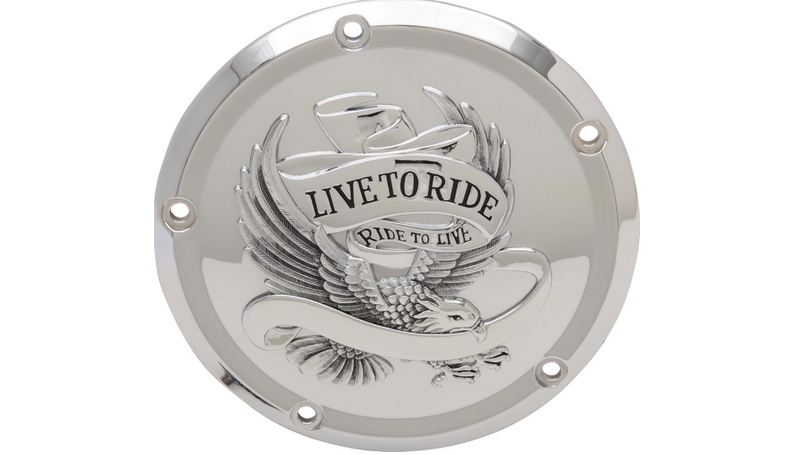 DRAG SPECIALTIES 5-Hole - Chrome - Harley-Davidson 2016-2022 - Live to Ride Derby Cover D33-0110CA - PartsOutlet.com.au