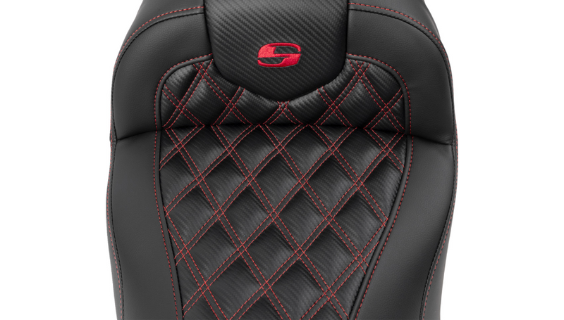 SADDLEMEN RoadSofa Seat - without Backrest - Carbon Fiber - Lattice Stitch - Red Stitch - FLTR/FLHX '23-'24 - 823-07-20604 - PartsOutlet.com.au
